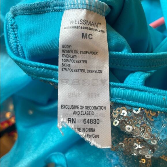 Weissman MC Dance Outfit Sequin Ruffle Turtleneck light blue silver tutu - Picture 4 of 7